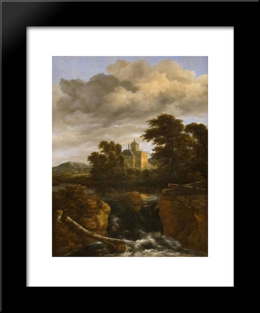 Landscape With A Waterfall And Castle 20x24 Black Modern Wood Framed Art Print Poster by van Ruisdael, Jacob Isaakszoon