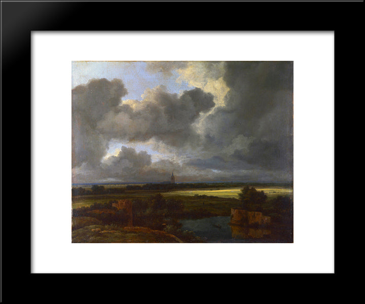 Weite Landschaft Mit Zerstorten Befestigungsanlagen Und Einer Kirche Im Hintergrund 20x24 Black Modern Wood Framed Art Print Poster by van Ruisdael, Jacob Isaakszoon