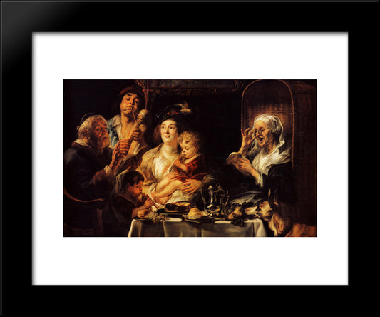 As The Old Sang, So The Young Pipe 20x24 Black Modern Wood Framed Art Print Poster by Jordaens, Jacob