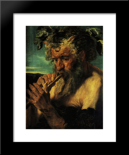 Bust Of Satyr 20x24 Black Modern Wood Framed Art Print Poster by Jordaens, Jacob