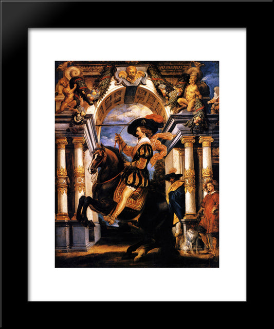 Cavalier Executing A Levade, In Front Of A Portal 20x24 Black Modern Wood Framed Art Print Poster by Jordaens, Jacob