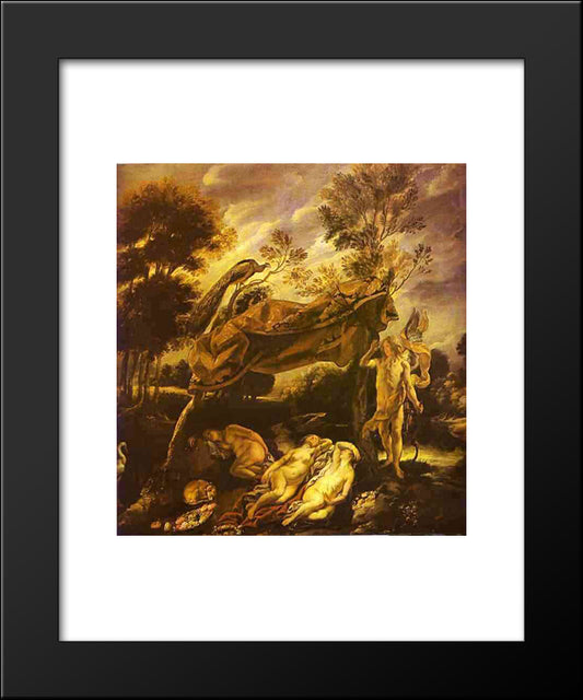 Cupid And Sleeping Nymphs 20x24 Black Modern Wood Framed Art Print Poster by Jordaens, Jacob