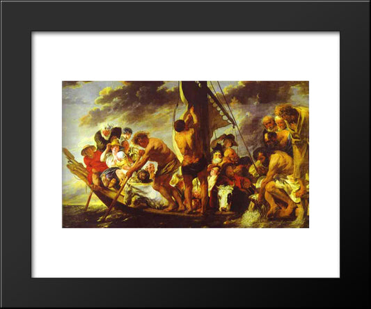 Ferry Boat To Antwerp 20x24 Black Modern Wood Framed Art Print Poster by Jordaens, Jacob