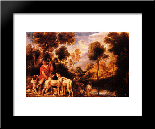 Hunter With His Dogs 20x24 Black Modern Wood Framed Art Print Poster by Jordaens, Jacob