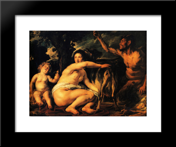 Infant Jupiter Fed By The Goat Amalthea 20x24 Black Modern Wood Framed Art Print Poster by Jordaens, Jacob