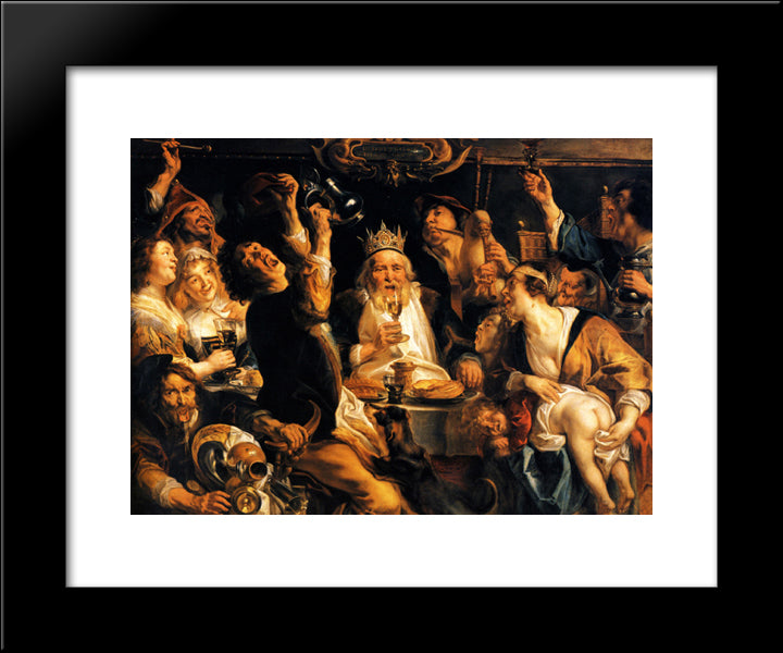 King Drinks 20x24 Black Modern Wood Framed Art Print Poster by Jordaens, Jacob