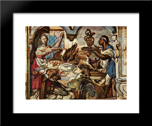 Kitchen Scene 20x24 Black Modern Wood Framed Art Print Poster by Jordaens, Jacob