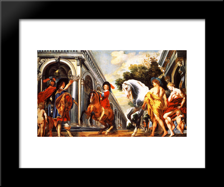 Levade Performed Under The Auspices Of Mars And In The Presence Of Mercury, Venus And A Squire 20x24 Black Modern Wood Framed Art Print Poster by Jordaens, Jacob