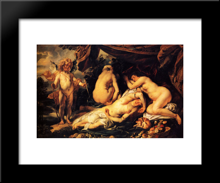 Love Of Cupid And Psyche 20x24 Black Modern Wood Framed Art Print Poster by Jordaens, Jacob