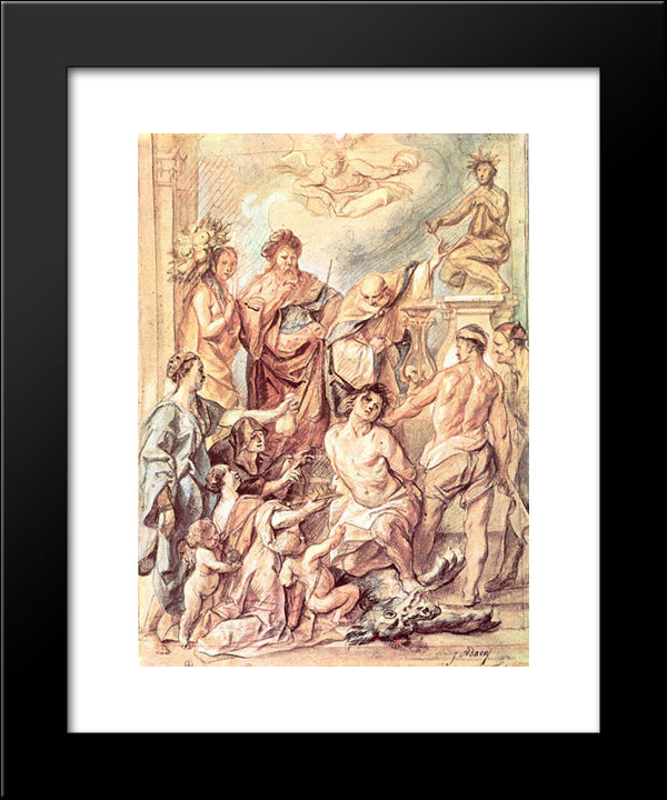 Martyrdom Of St. Quentin 20x24 Black Modern Wood Framed Art Print Poster by Jordaens, Jacob