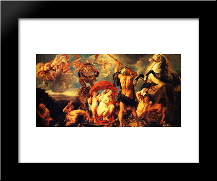 Neptune Creating The Horse 20x24 Black Modern Wood Framed Art Print Poster by Jordaens, Jacob