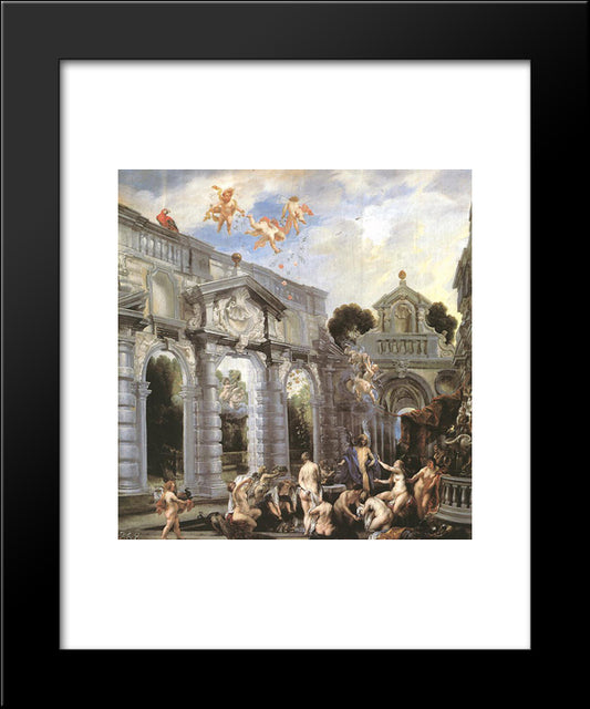 Nymphs At The Fountain Of Love 20x24 Black Modern Wood Framed Art Print Poster by Jordaens, Jacob