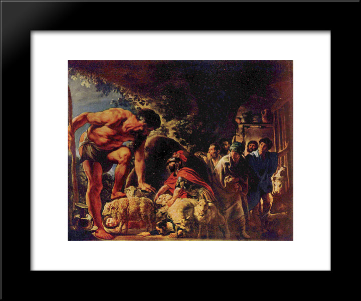 Odysseus In The Cave Of Polyphemus 20x24 Black Modern Wood Framed Art Print Poster by Jordaens, Jacob