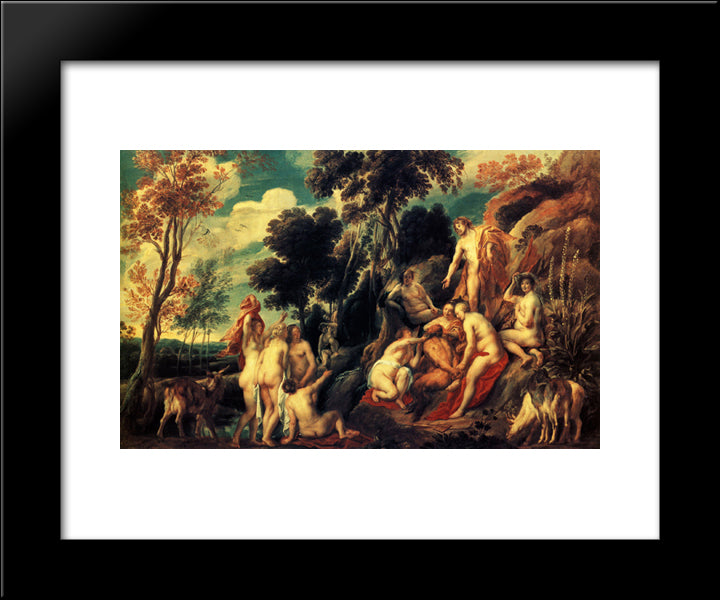 Pan Punished By The Nymphs 20x24 Black Modern Wood Framed Art Print Poster by Jordaens, Jacob