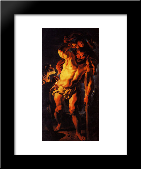 Saint Christopher Carrying The Child Jesus 20x24 Black Modern Wood Framed Art Print Poster by Jordaens, Jacob