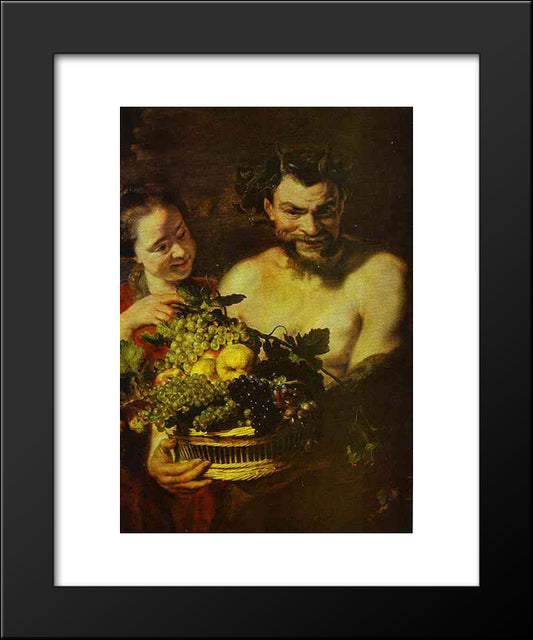 Satyr And Girl With A Basket Of Fruit 20x24 Black Modern Wood Framed Art Print Poster by Jordaens, Jacob