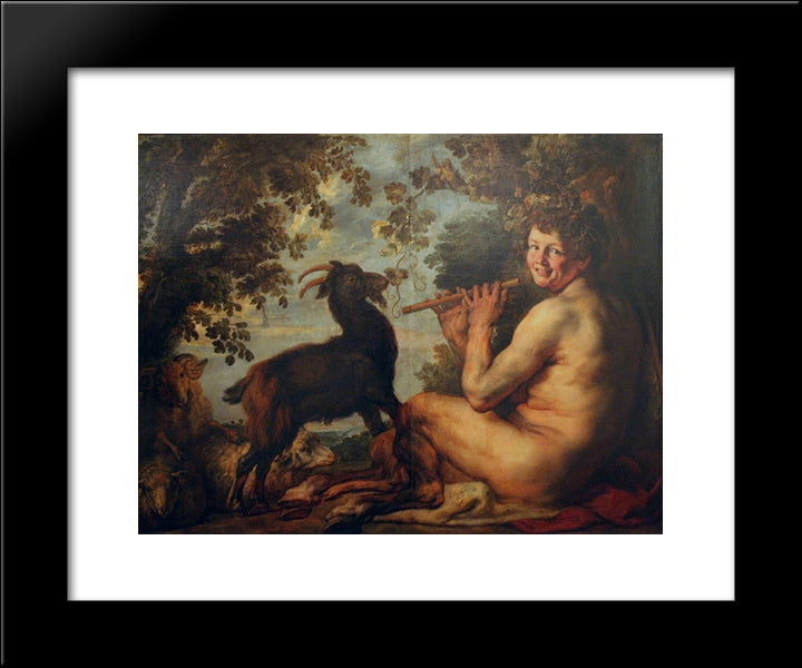 Satyr Playing Flute 20x24 Black Modern Wood Framed Art Print Poster by Jordaens, Jacob