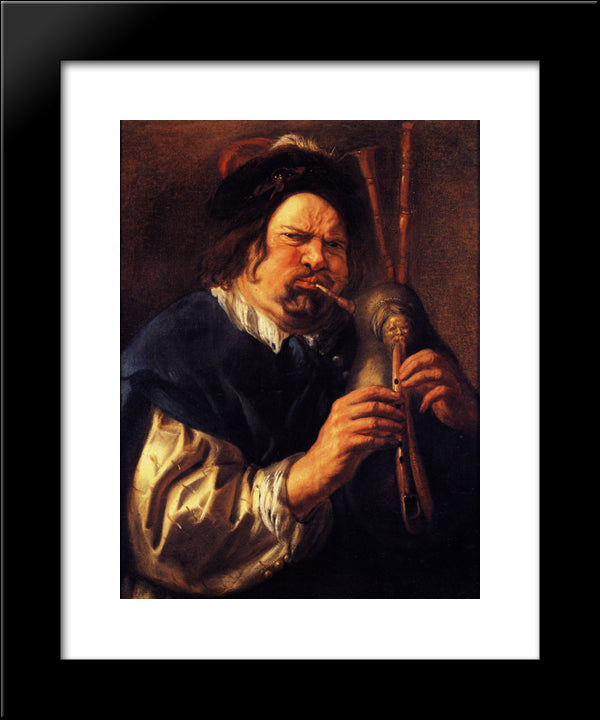 Self-Portrait As A Bagpipe Player 20x24 Black Modern Wood Framed Art Print Poster by Jordaens, Jacob