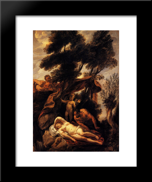 Sleep Of Antiope 20x24 Black Modern Wood Framed Art Print Poster by Jordaens, Jacob