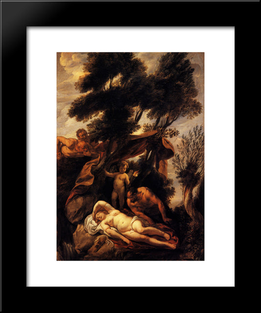 Sleep Of Antiope 20x24 Black Modern Wood Framed Art Print Poster by Jordaens, Jacob