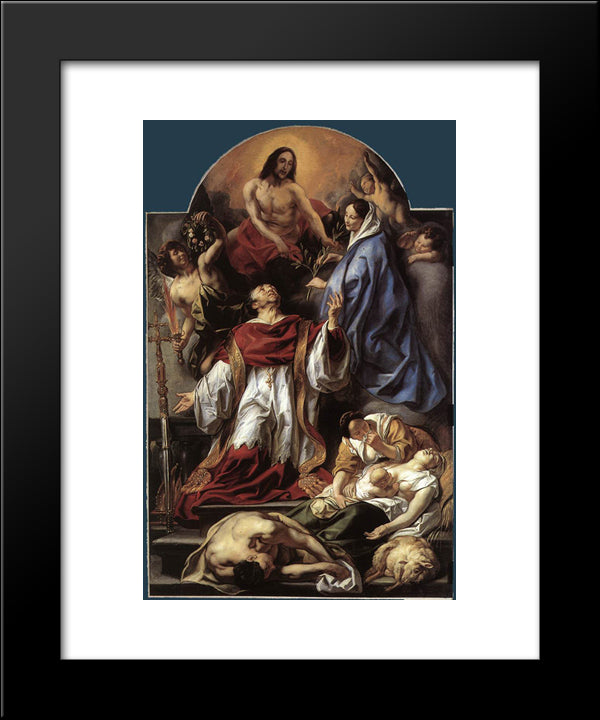 St. Charles Cares For The Plague Victims Of Milan 20x24 Black Modern Wood Framed Art Print Poster by Jordaens, Jacob