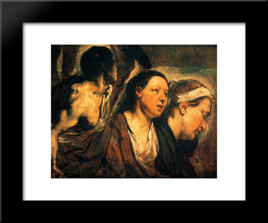 Study Of Two Female Heads And Torso Of A Warrior 20x24 Black Modern Wood Framed Art Print Poster by Jordaens, Jacob