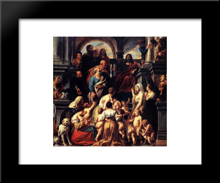 Suffer The Little Children 20x24 Black Modern Wood Framed Art Print Poster by Jordaens, Jacob