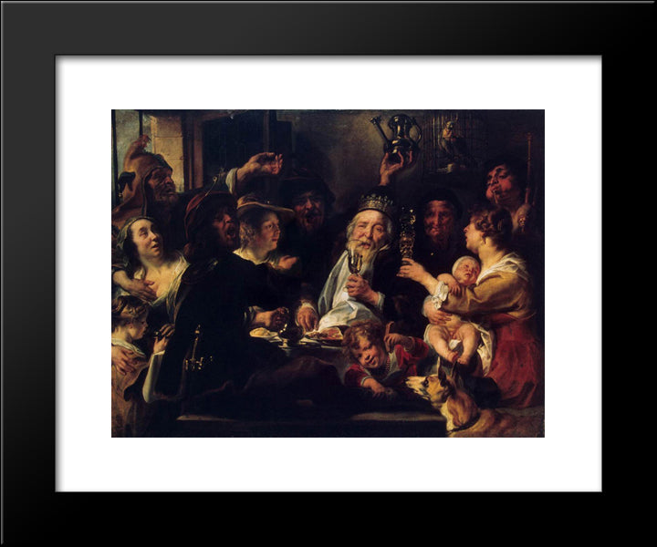 The Bean King (The King Drinks) 20x24 Black Modern Wood Framed Art Print Poster by Jordaens, Jacob