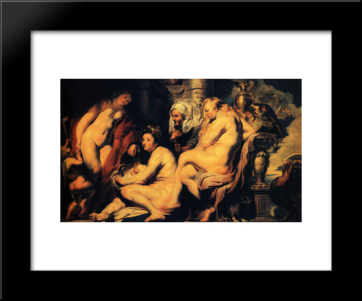 The Daughters Of Cecrops Finding The Child Erichthonius 20x24 Black Modern Wood Framed Art Print Poster by Jordaens, Jacob