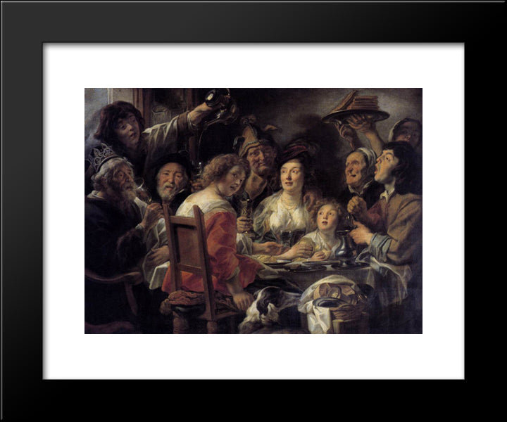 The King Drinks 20x24 Black Modern Wood Framed Art Print Poster by Jordaens, Jacob