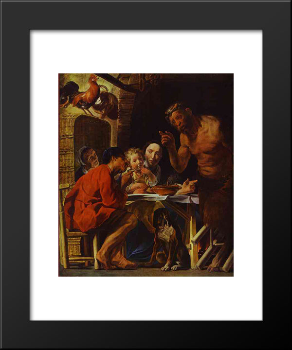 The Peasants And The Satyr 20x24 Black Modern Wood Framed Art Print Poster by Jordaens, Jacob