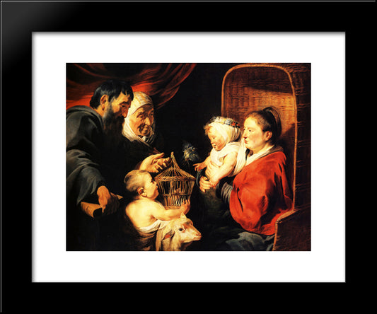 The Virgin And Child In The Company Of Little St. John And His Parents 20x24 Black Modern Wood Framed Art Print Poster by Jordaens, Jacob