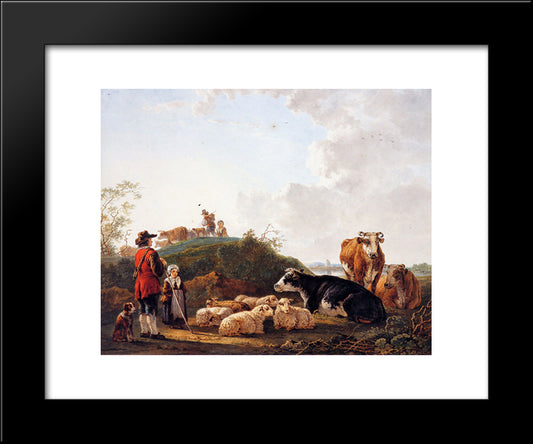 Herdsman With Resting Cattle 20x24 Black Modern Wood Framed Art Print Poster by van Strij, Jacob