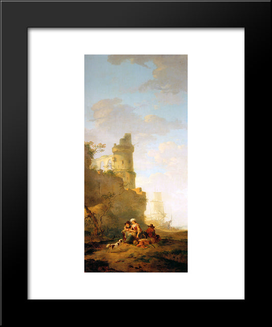 Italian Landscape With Ruin 20x24 Black Modern Wood Framed Art Print Poster by van Strij, Jacob
