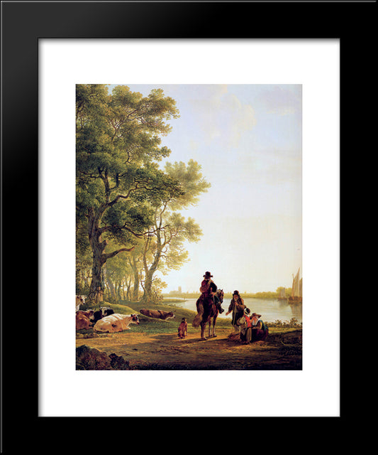 Italian Landscape With Travellers 20x24 Black Modern Wood Framed Art Print Poster by van Strij, Jacob