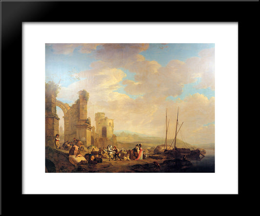 Landscape With Coast And Ruin 20x24 Black Modern Wood Framed Art Print Poster by van Strij, Jacob