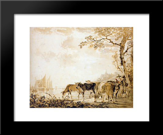 Landscape With Cows 20x24 Black Modern Wood Framed Art Print Poster by van Strij, Jacob