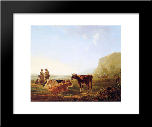 Landscape With Resting Cows 20x24 Black Modern Wood Framed Art Print Poster by van Strij, Jacob