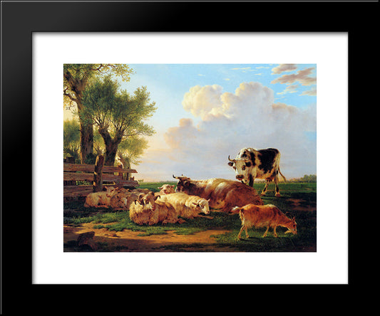 Meadow With Cattle 20x24 Black Modern Wood Framed Art Print Poster by van Strij, Jacob