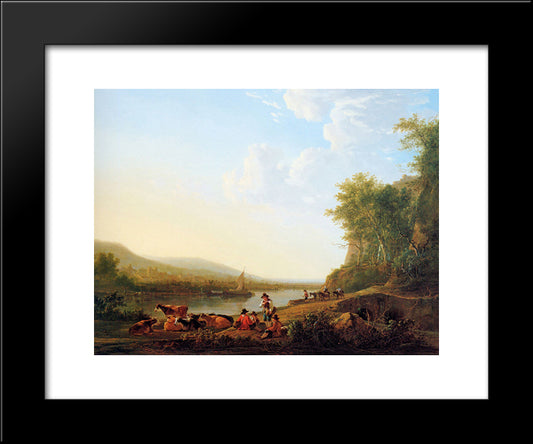Mountainous Riverlandscape 20x24 Black Modern Wood Framed Art Print Poster by van Strij, Jacob