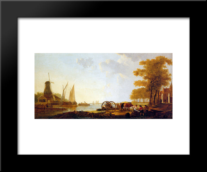 Riverlandscape With Mill 20x24 Black Modern Wood Framed Art Print Poster by van Strij, Jacob