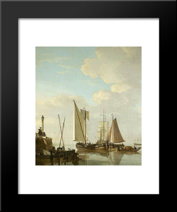 Two Boeiers And A Cat Under Sail 20x24 Black Modern Wood Framed Art Print Poster by van Strij, Jacob
