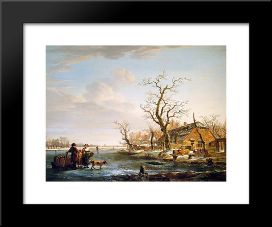 Winter Landscape At Drevel 20x24 Black Modern Wood Framed Art Print Poster by van Strij, Jacob