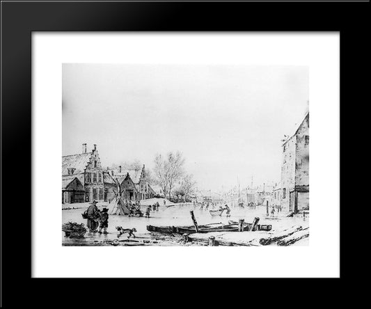 Winter Spuihaven Dordrecht 20x24 Black Modern Wood Framed Art Print Poster by van Strij, Jacob