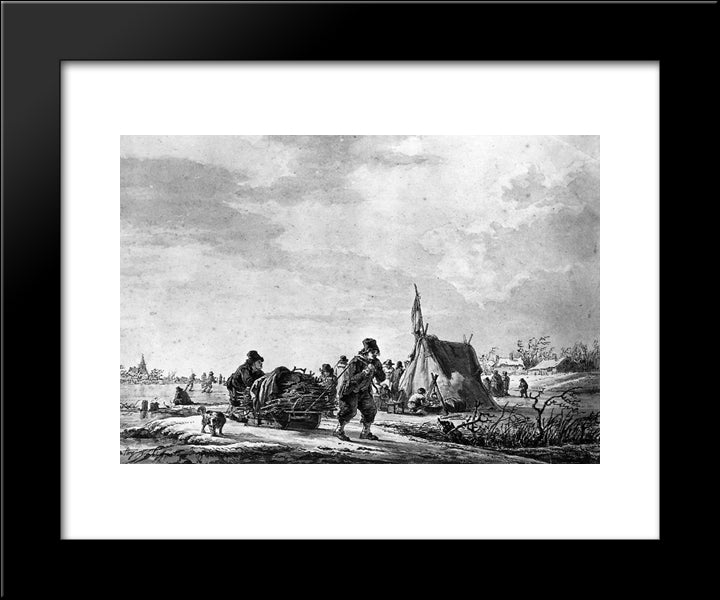 Winterview Of Men With Sledge 20x24 Black Modern Wood Framed Art Print Poster by van Strij, Jacob