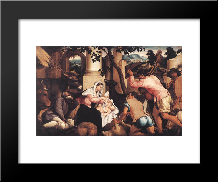 Adoration Of The Shepherds 20x24 Black Modern Wood Framed Art Print Poster by Bassano, Jacopo
