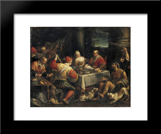 Banquet Scene 20x24 Black Modern Wood Framed Art Print Poster by Bassano, Jacopo