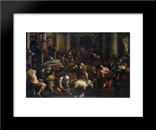 Expulsion Of The Merchants From The Temple 20x24 Black Modern Wood Framed Art Print Poster by Bassano, Jacopo