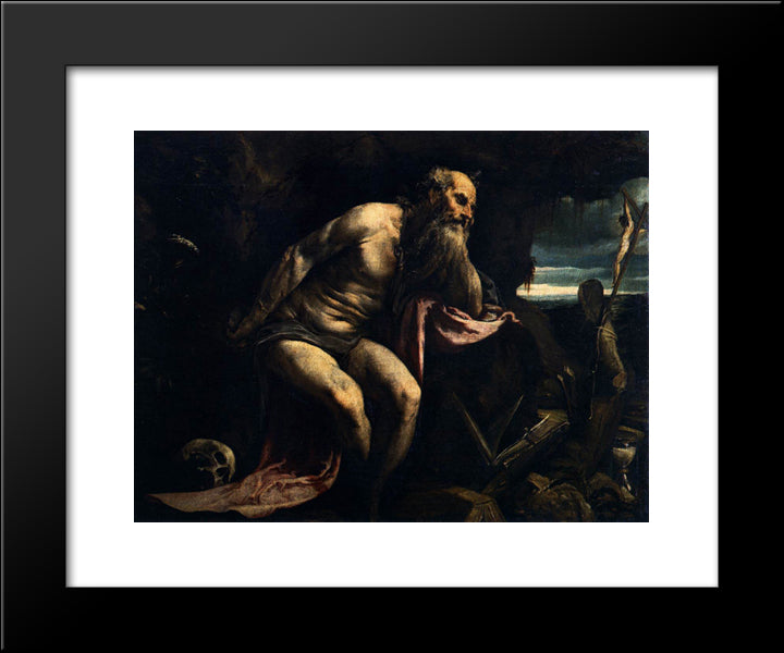 Saint Jerome 20x24 Black Modern Wood Framed Art Print Poster by Bassano, Jacopo