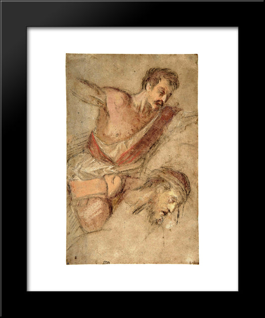 Studies For A Scourging Soldier And The Head Of Christ 20x24 Black Modern Wood Framed Art Print Poster by Bassano, Jacopo